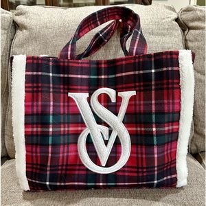 New Victoria Secret Plaid Sherpa Tote